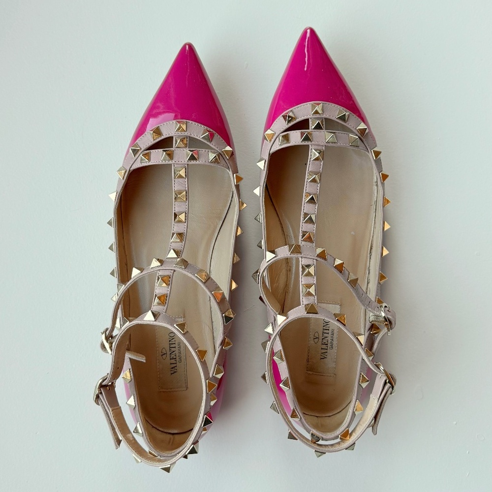 Valentino Rockstud Accents Leather Ballerina Flat
